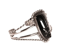 Vintage Mexican Sterling Silver and Carved Obsidian Cuff Bracelet