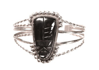 Vintage Mexican Sterling Silver and Carved Obsidian Cuff Bracelet
