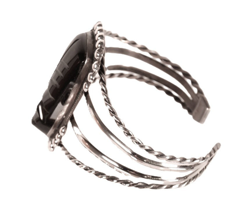 Vintage Mexican Sterling Silver and Carved Obsidian Cuff Bracelet