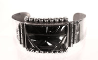 Vintage Mexican Sterling Silver and Carved Obsidian Cuff Bracelet