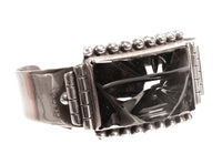 Vintage Mexican Sterling Silver and Carved Obsidian Cuff Bracelet