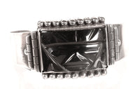 Vintage Mexican Sterling Silver and Carved Obsidian Cuff Bracelet