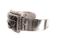 Vintage Mexican Sterling Silver and Carved Obsidian Cuff Bracelet