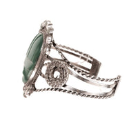 Vintage Mexican Sterling Silver and Carved Green Bakelite Cuff Bracelet