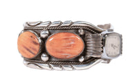 Navajo Sterling Silver and Spondylus Shell Cuff Watch Bracelet
