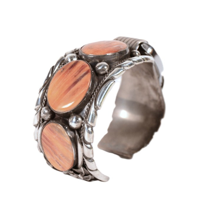Navajo Sterling Silver and Spondylus Shell Cuff Watch Bracelet