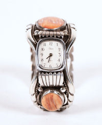 Navajo Sterling Silver and Spondylus Shell Cuff Watch Bracelet