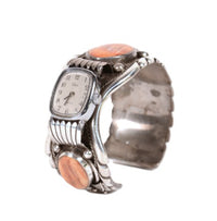 Navajo Sterling Silver and Spondylus Shell Cuff Watch Bracelet