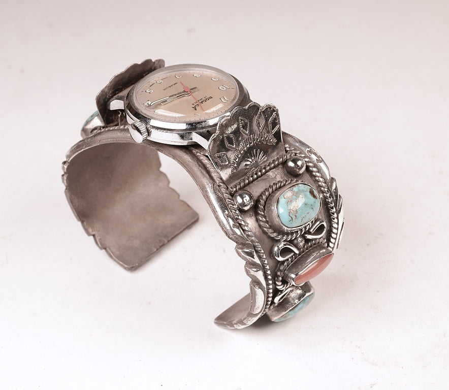 Navajo Sterling Silver Watch Bracelet By Rodania