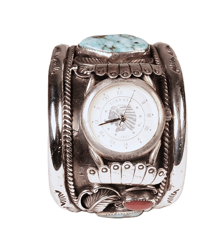 Navajo Sterling Silver Watch Cuff Bracelet By Harvey