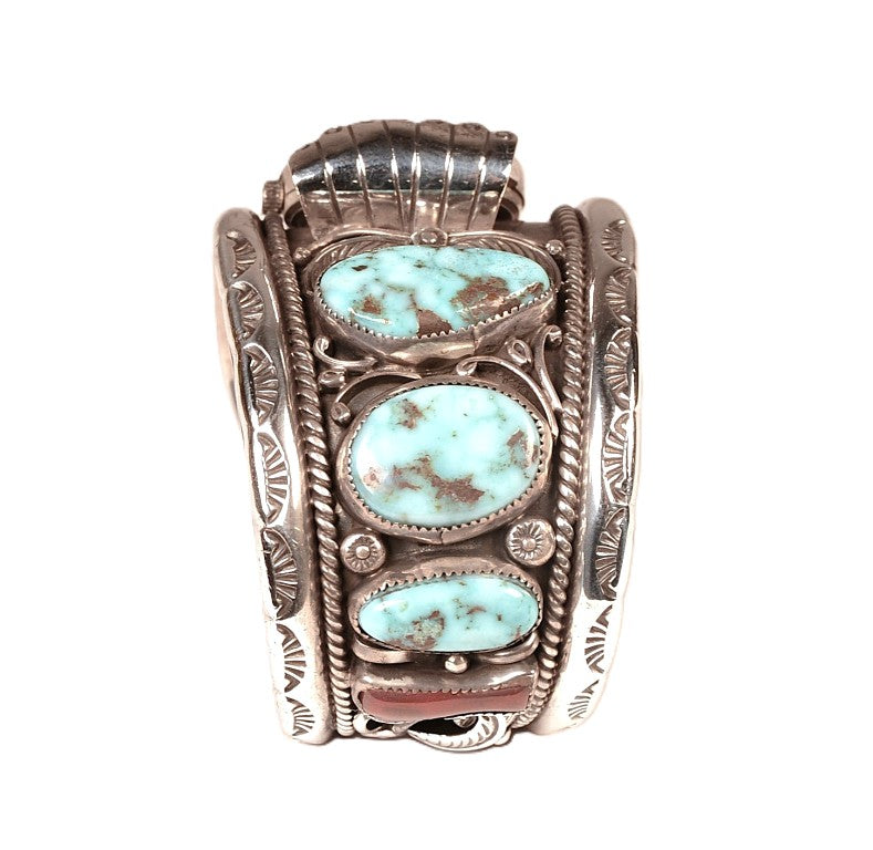 Navajo Sterling Silver Watch Cuff Bracelet By Harvey
