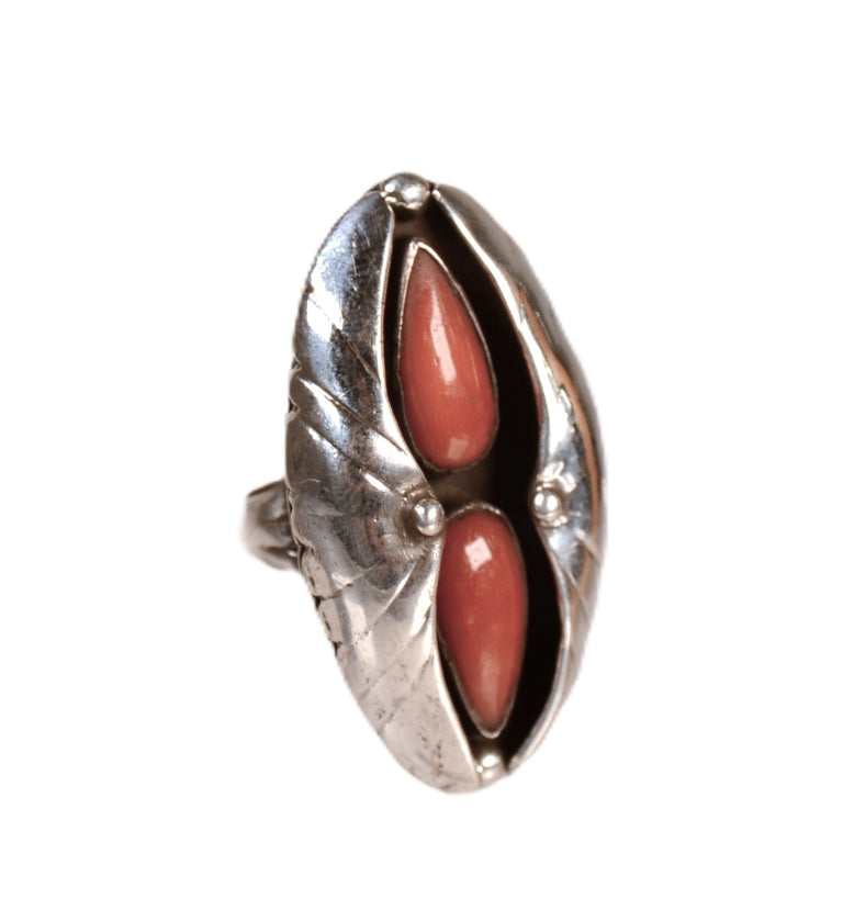 Navajo Sterling Silver Coral Ring