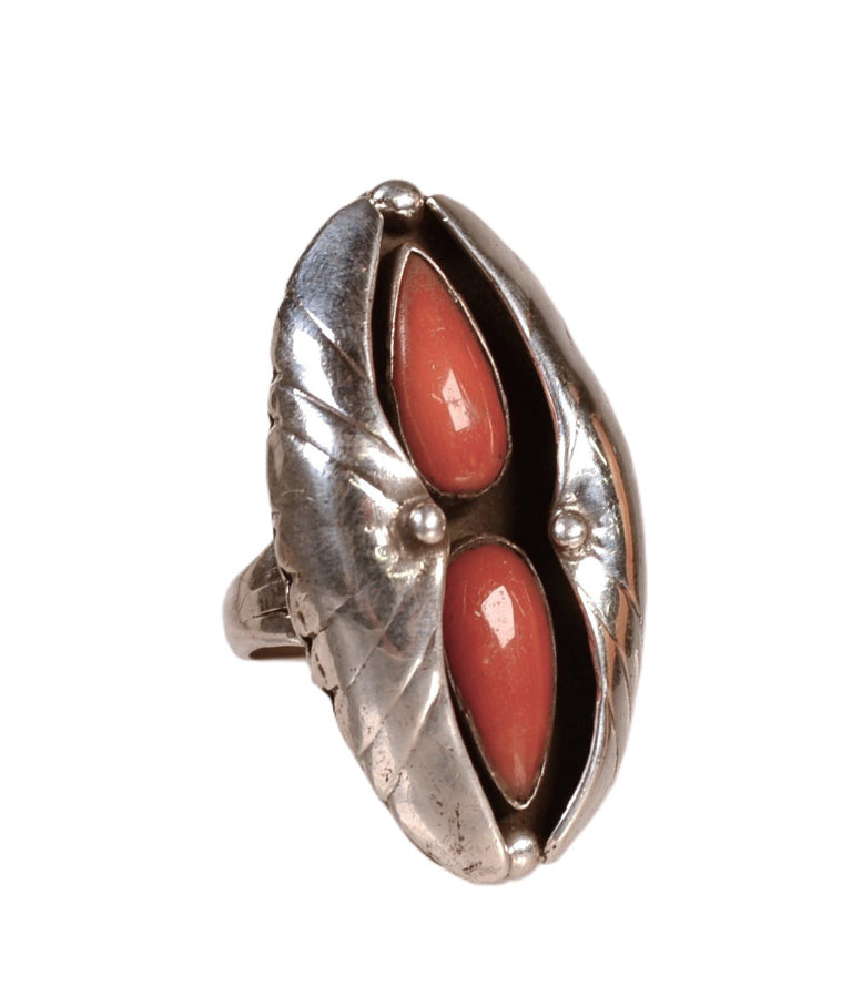 Navajo Sterling Silver Coral Ring