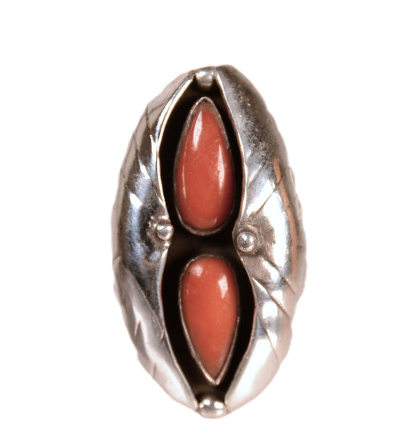 Navajo Sterling Silver Coral Ring