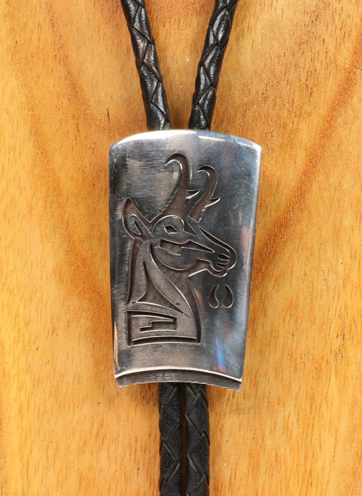 Hopi Pueblo Sterling Silver Antelope Bolo By Loren Phillips