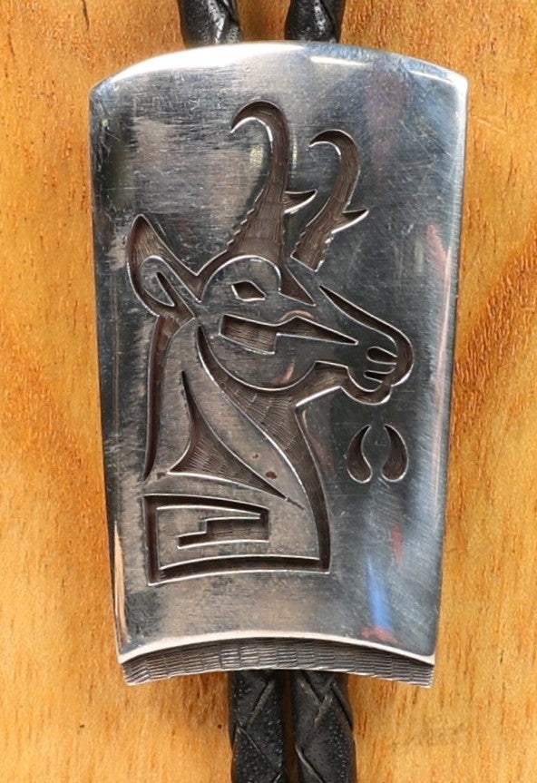 Hopi Pueblo Sterling Silver Antelope Bolo By Loren Phillips