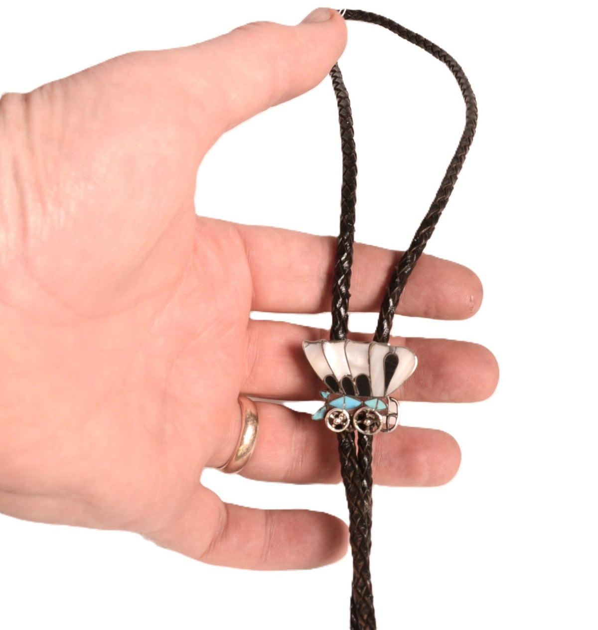 Zuni Pueblo Bolo Tie; Covered Wagon
