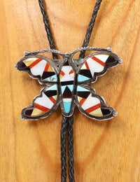 Zuni Sterling Silver Multistone Inlay Butterfly Bolo