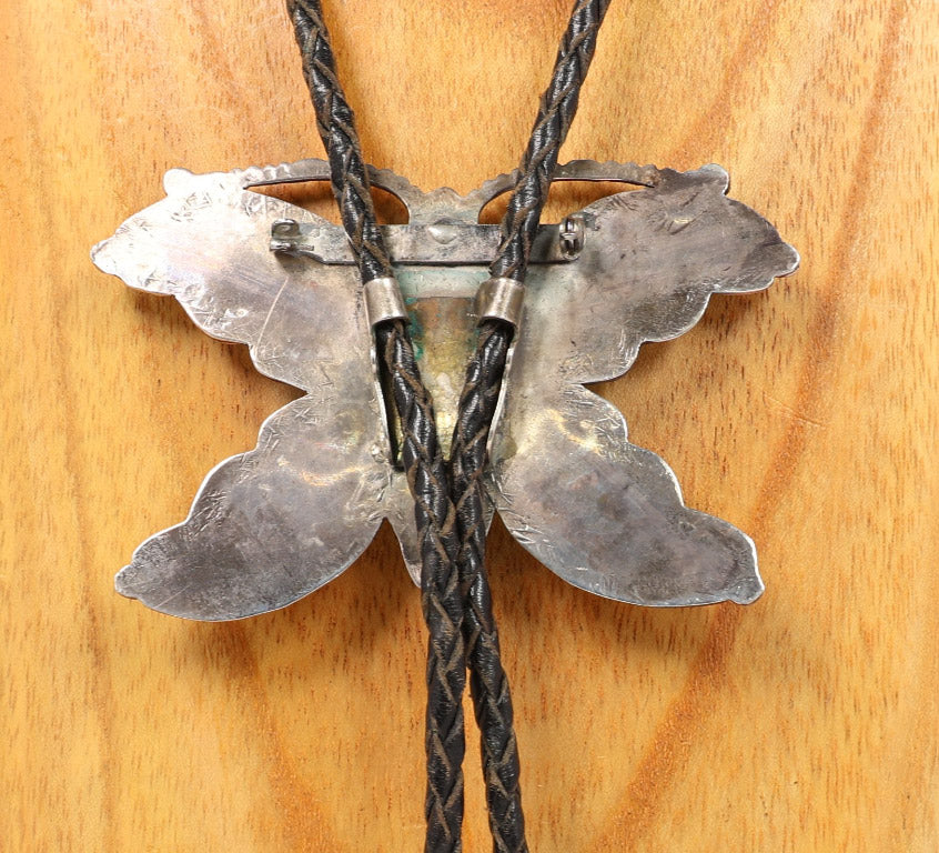 Zuni Sterling Silver Multistone Inlay Butterfly Bolo
