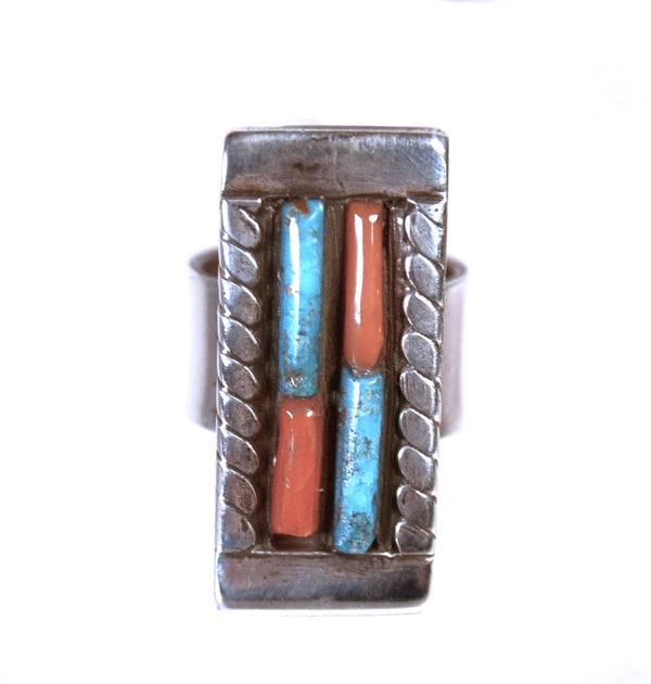 Navajo Turquoise and Coral Ring
