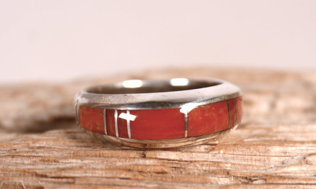 Navajo Inlay Coral Ring