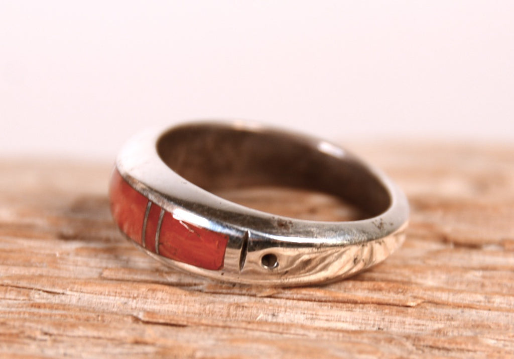Navajo Inlay Coral Ring
