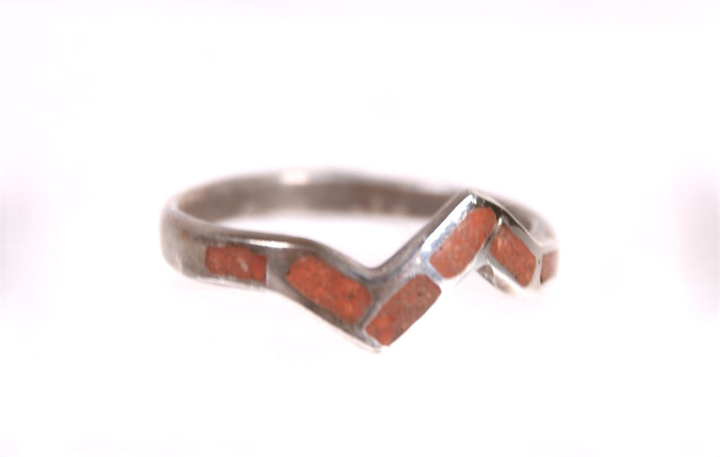 Zuni Pueblo Coral Inlay Ring