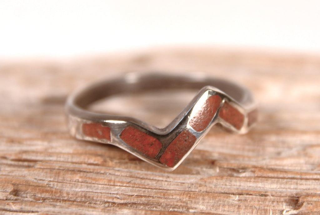 Zuni Pueblo Coral Inlay Ring