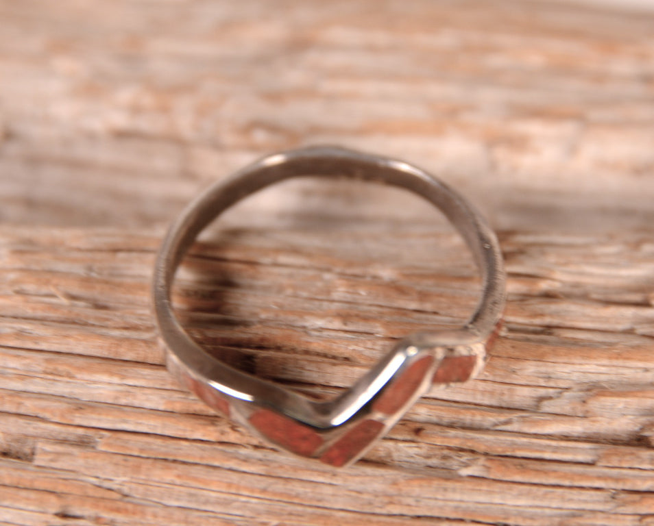 Zuni Pueblo Coral Inlay Ring