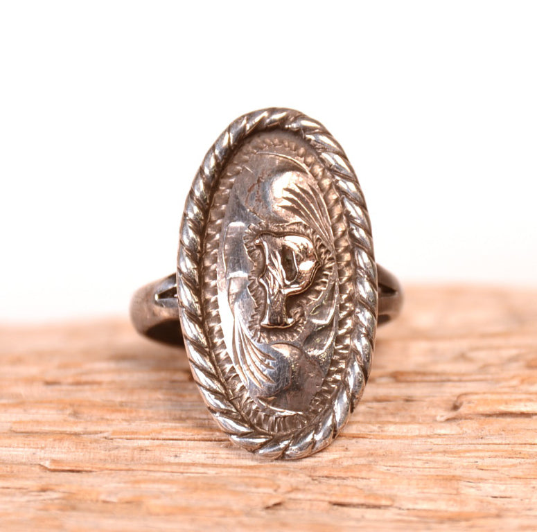 Navajo Sterling Silver Bronzed P Ring