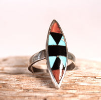 Zuni Pueblo Inlay Indian Ring