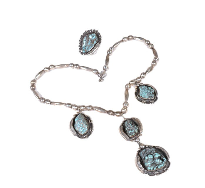 Navajo Sterling Silver and Blue Turquoise Necklace and Ring Set By Jene Pepevich