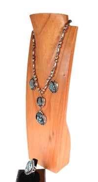 Navajo Sterling Silver and Blue Turquoise Necklace and Ring Set By Jene Pepevich