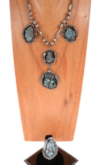 Navajo Sterling Silver and Blue Turquoise Necklace and Ring Set By Jene Pepevich