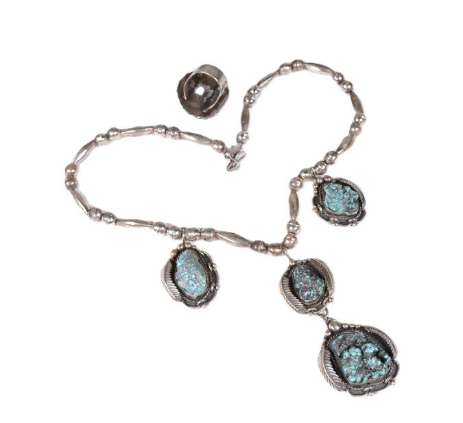 Navajo Sterling Silver and Blue Turquoise Necklace and Ring Set By Jene Pepevich