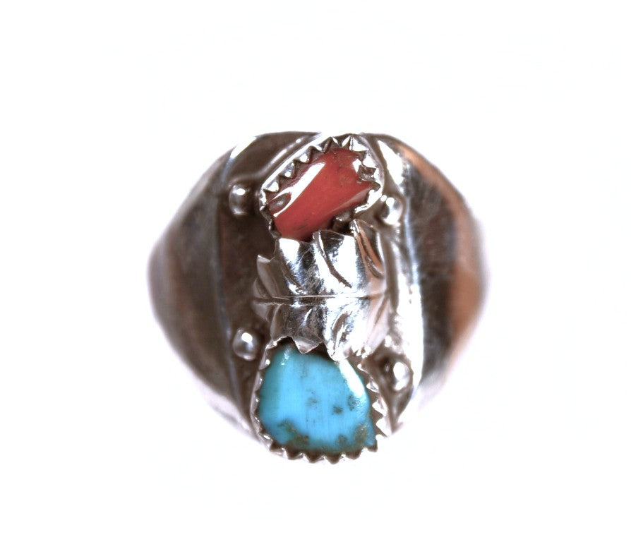 Navajo Turquoise and Coral Ring