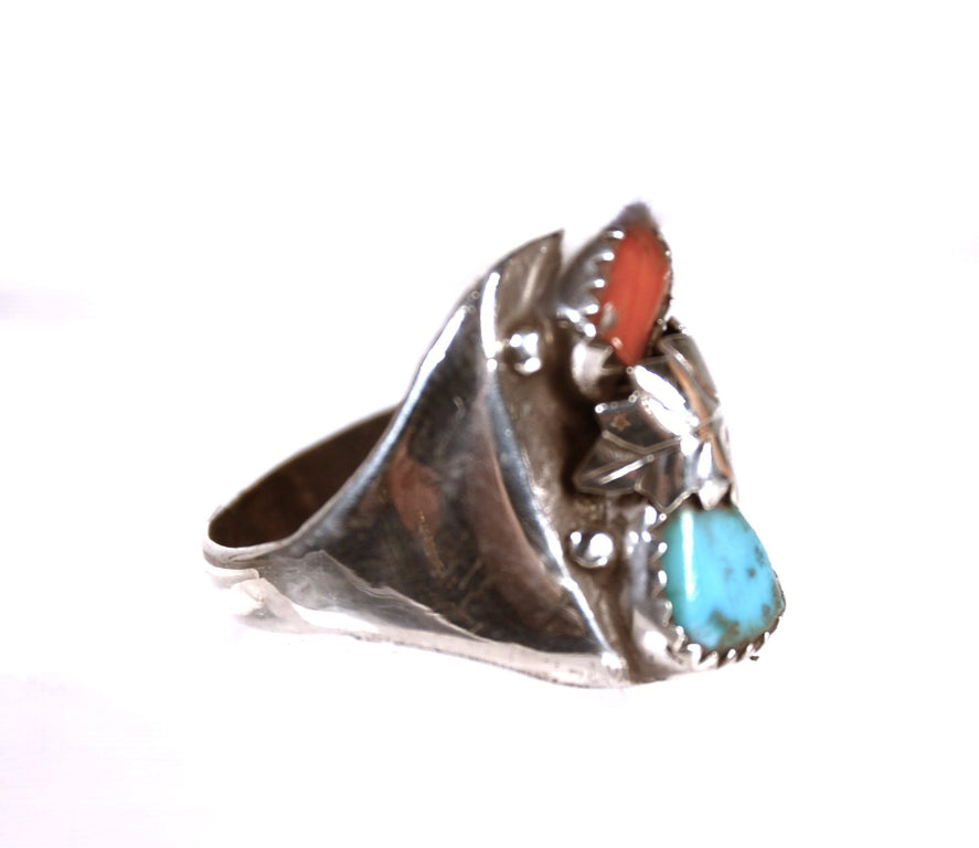 Navajo Turquoise and Coral Ring