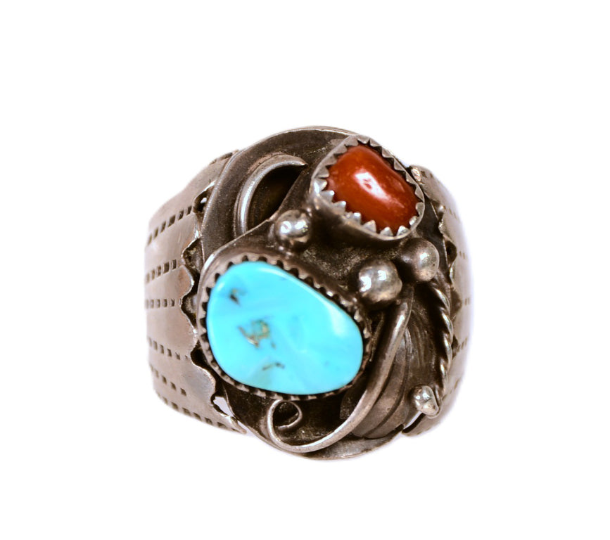 Navajo Coral and Turquoise Ring
