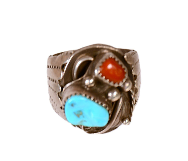 Navajo Coral and Turquoise Ring