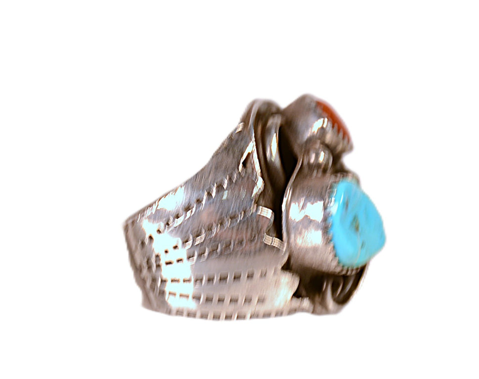 Navajo Coral and Turquoise Ring