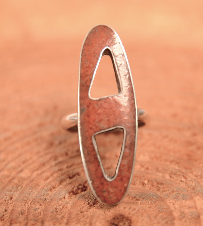 Navajo Sterling Silver Coral/Shell Inlay Ring