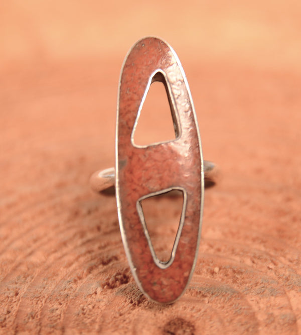 Navajo Sterling Silver Coral/Shell Inlay Ring