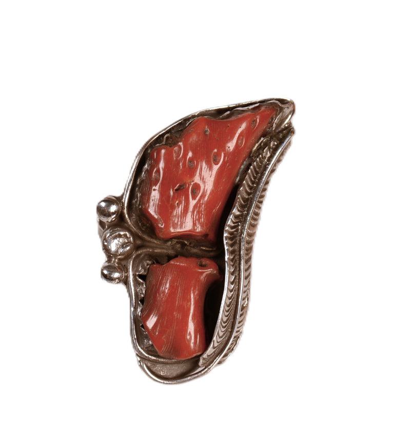 Navajo Outlay Coral Ring