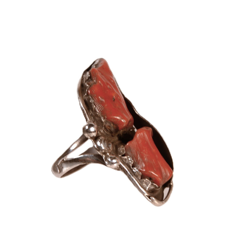 Navajo Outlay Coral Ring