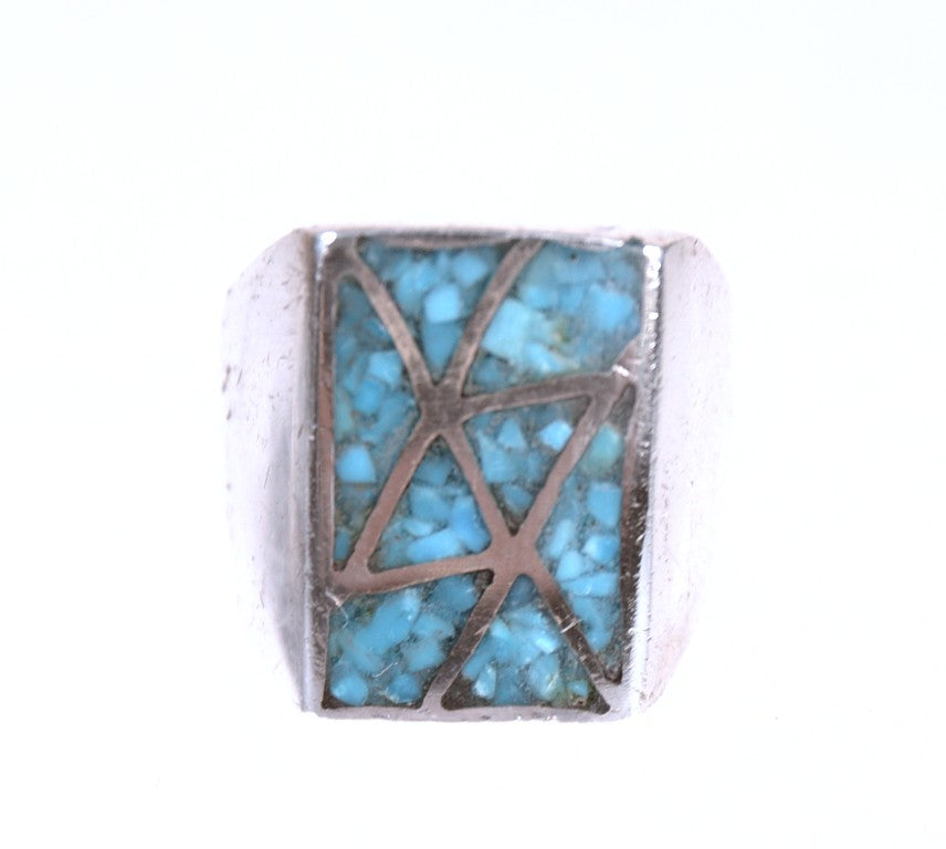 Navajo Chip Inlay Blue Turquoise Ring