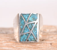 Navajo Chip Inlay Blue Turquoise Ring