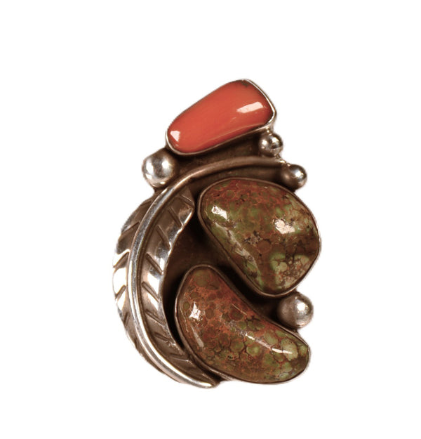Navajo Green Turquoise and Coral Ring