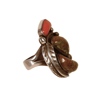 Navajo Green Turquoise and Coral Ring