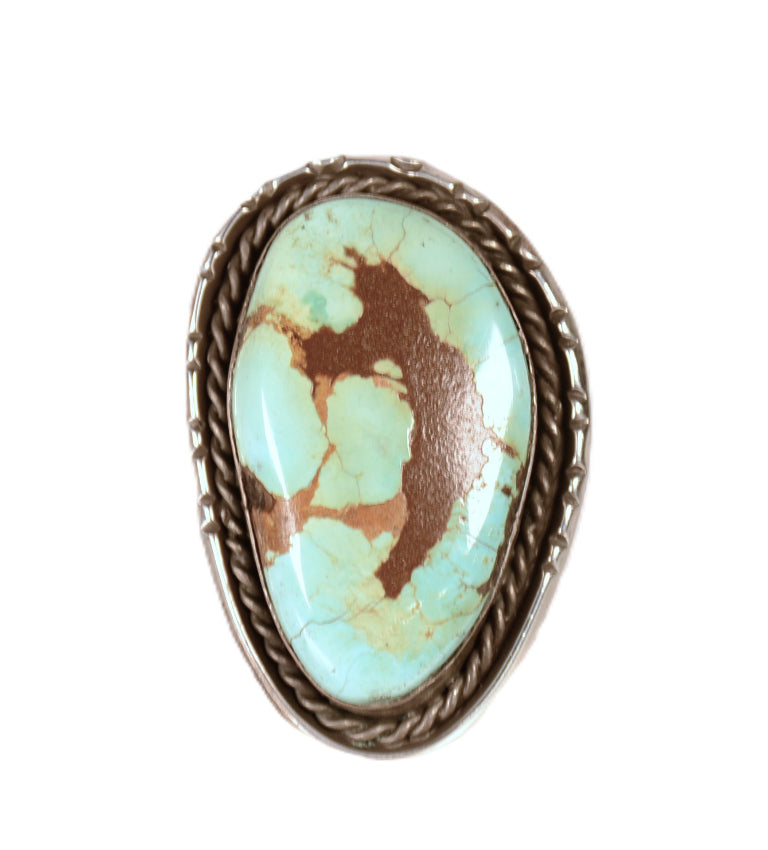Navajo Oval Light Blue Turquoise with Matrix Ring