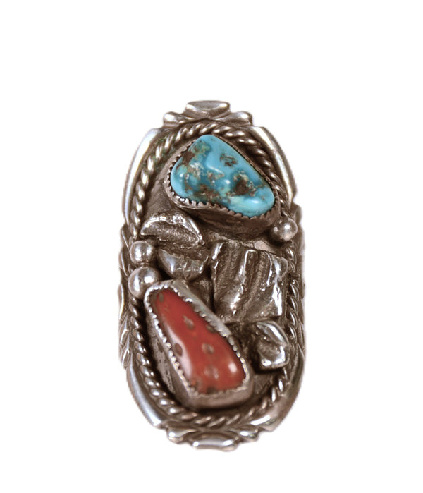Navajo Turquoise and Coral Ring